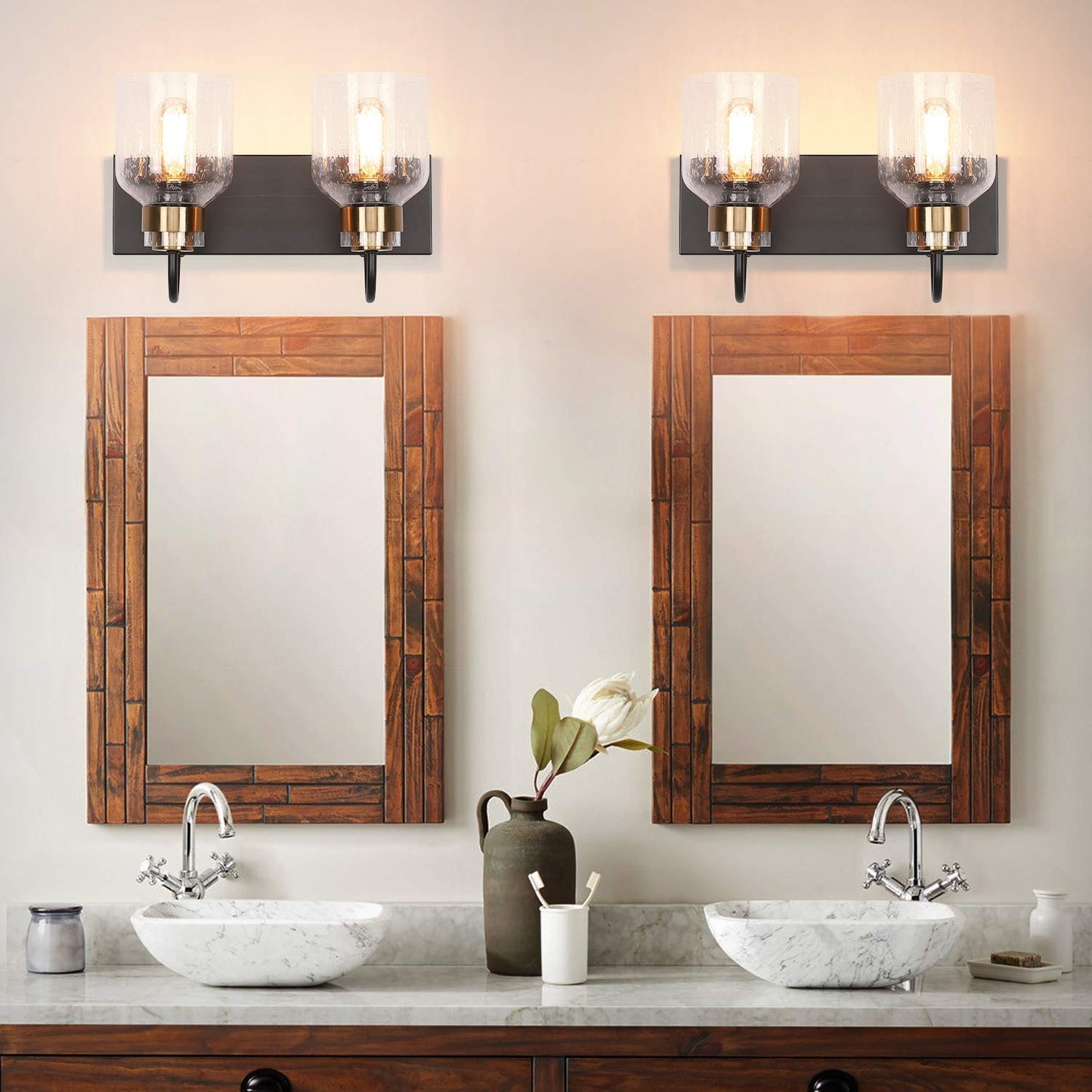PRESDE 2 Light Bathroom Vanity Fixtures Black and Gold Farmhouse Bathroom Lights Fixture Over Mirror Bath Wall Sconce Lighting
