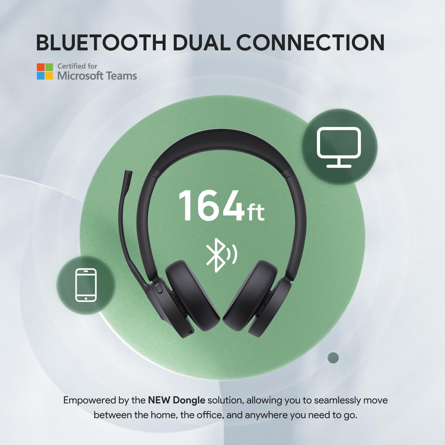 Yealink BH70 Wireless Bluetooth Headset with Microphone for Work, up to 35h Talking Battery Life, 3-Mic, 147g Lightweight Microsoft Teams Certified