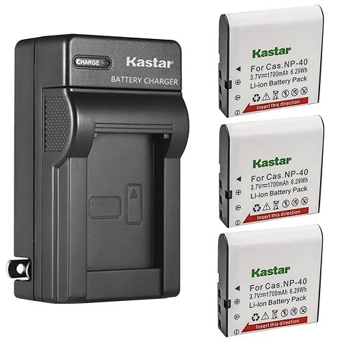 Kastar 3-Pack NP-40 Battery and AC Wall Charger Replacement for Minolta MN4K100Z 4K Ultra HD, Minolta MN4K30NV 4K Ultra HD / 30 MP, Minolta MN100HDZ