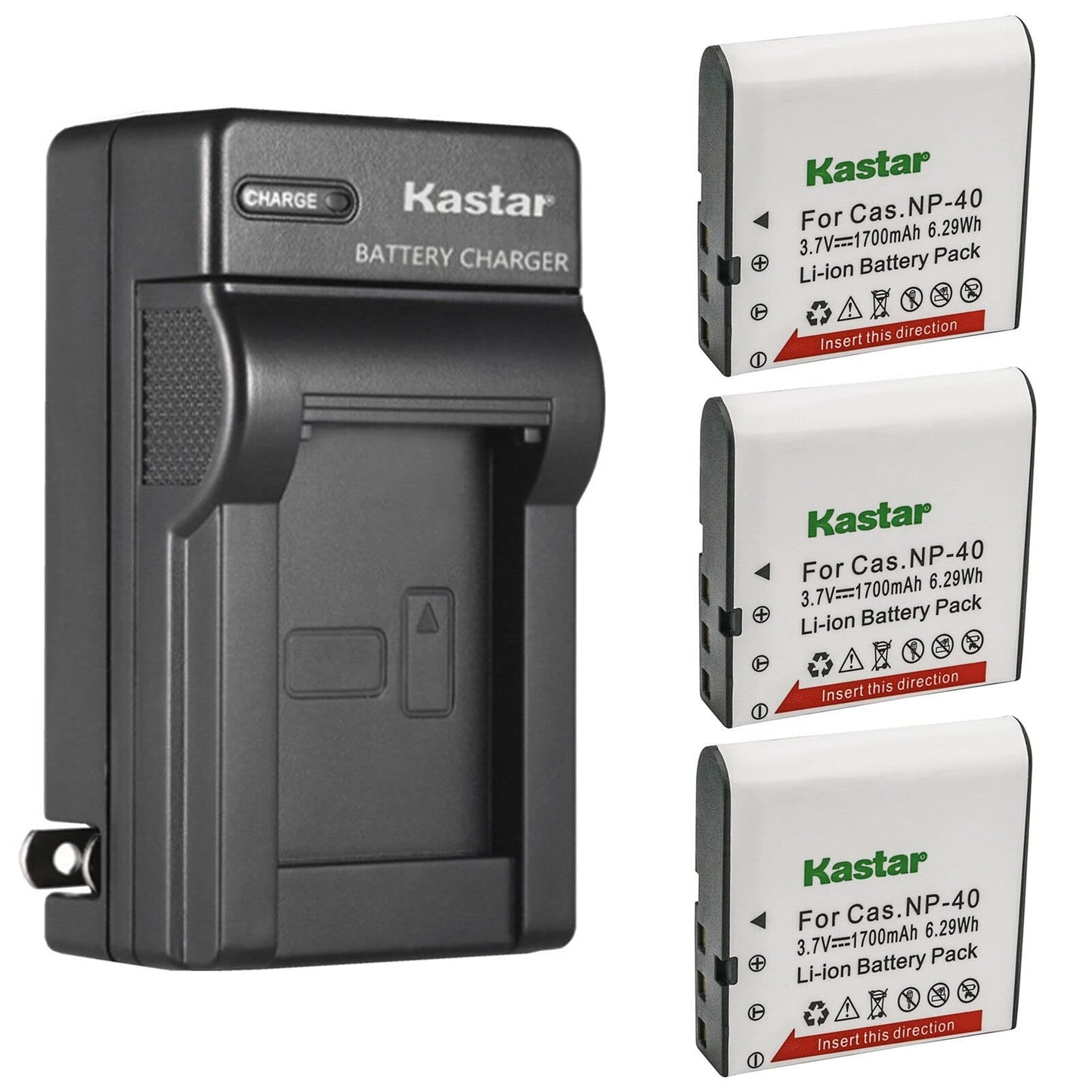 Kastar 3-Pack NP-40 Battery and AC Wall Charger Replacement for Minolta MN4K100Z 4K Ultra HD, Minolta MN4K30NV 4K Ultra HD / 30 MP, Minolta MN100HDZ