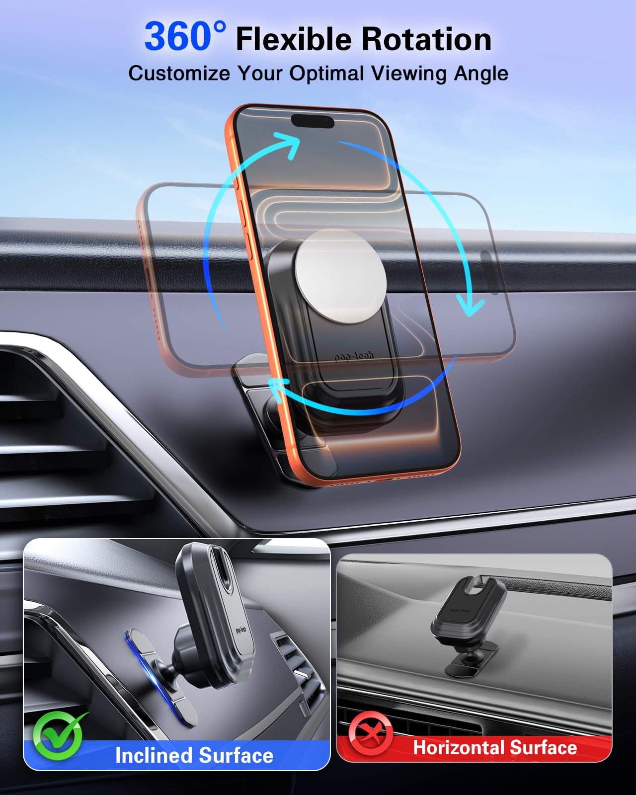 pop-tech Car Phone Mount for Socket Grip, Strong Sticky Cell Phone Holder for Auto Dashboard, Adjustable Adhesive Car Mount Compatible with Thick