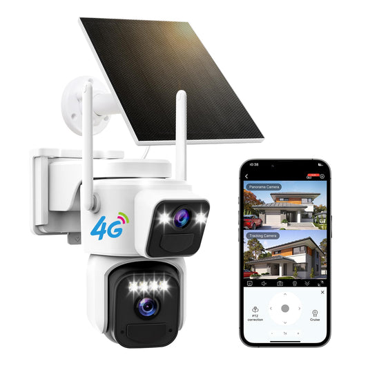 COOHILIGH Dual Lens Dual Screen 2K Solar Security Camera Wireless Outdoor 360° View Battery Powered Camera with Spotlight Color Night Vision, PIR