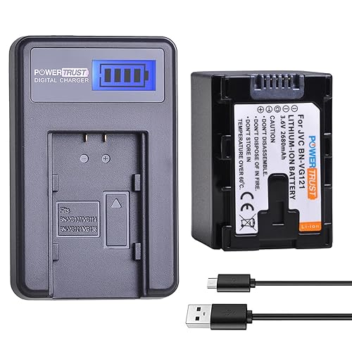 PowerTrust 1x BN-VG121 BN-VG121US VG121US Battery + LCD USB Charger for JVC Everio GZ-E Series BN-VG138, BN-VG138US, BN-VG107, BN-VG107U, BN-VG107US