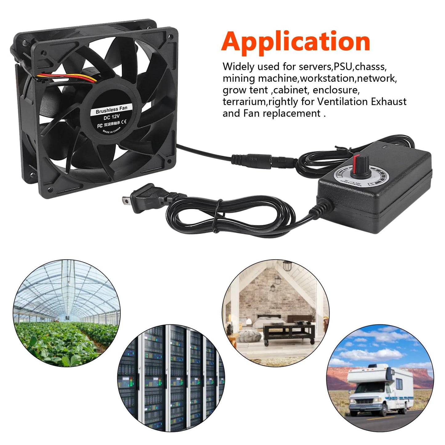DORHEA 120mm Fan 120mm x 38mm 110V 220V AC Powered Cooling Fan with Speed Controller 3V to 12V 1238 AC for Cooling Ventilation Exhaust Projects