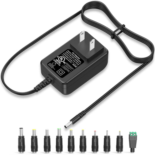 15V 2A 1.5A AC Adapter Power Supply Charger, 30W Universal Switching Power Cord Charger with 10 Multi Jacks DC Plug for 300mA 400mA 500mA 600mA 700mA…