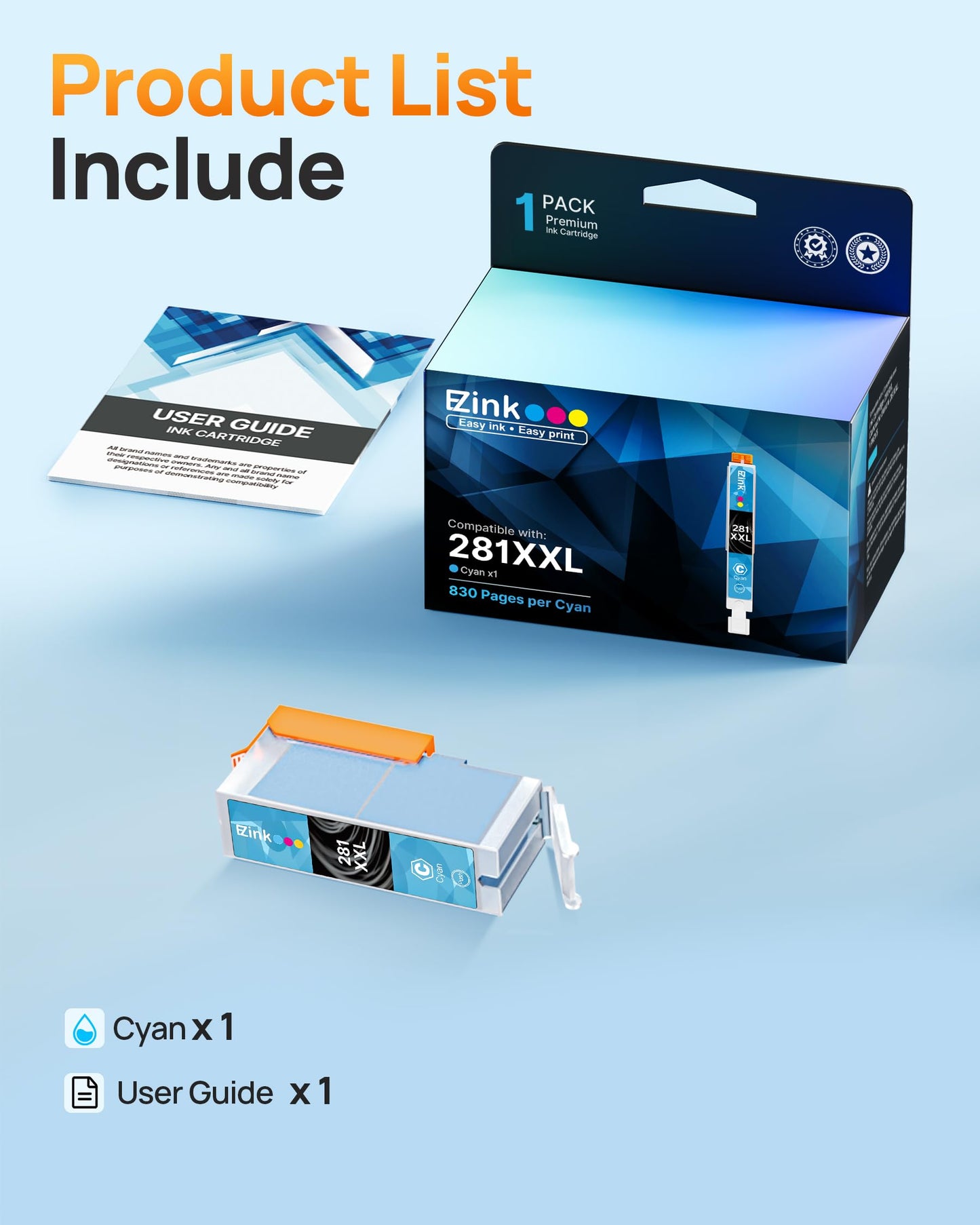 E-Z Ink Compatible Ink Cartridge Replacement for Canon 281XXL CLI-281XXL to use with TR8620a TR8620 TS702a TS9520 TS9521C TR8520 TS6220 TS6320 TS8220
