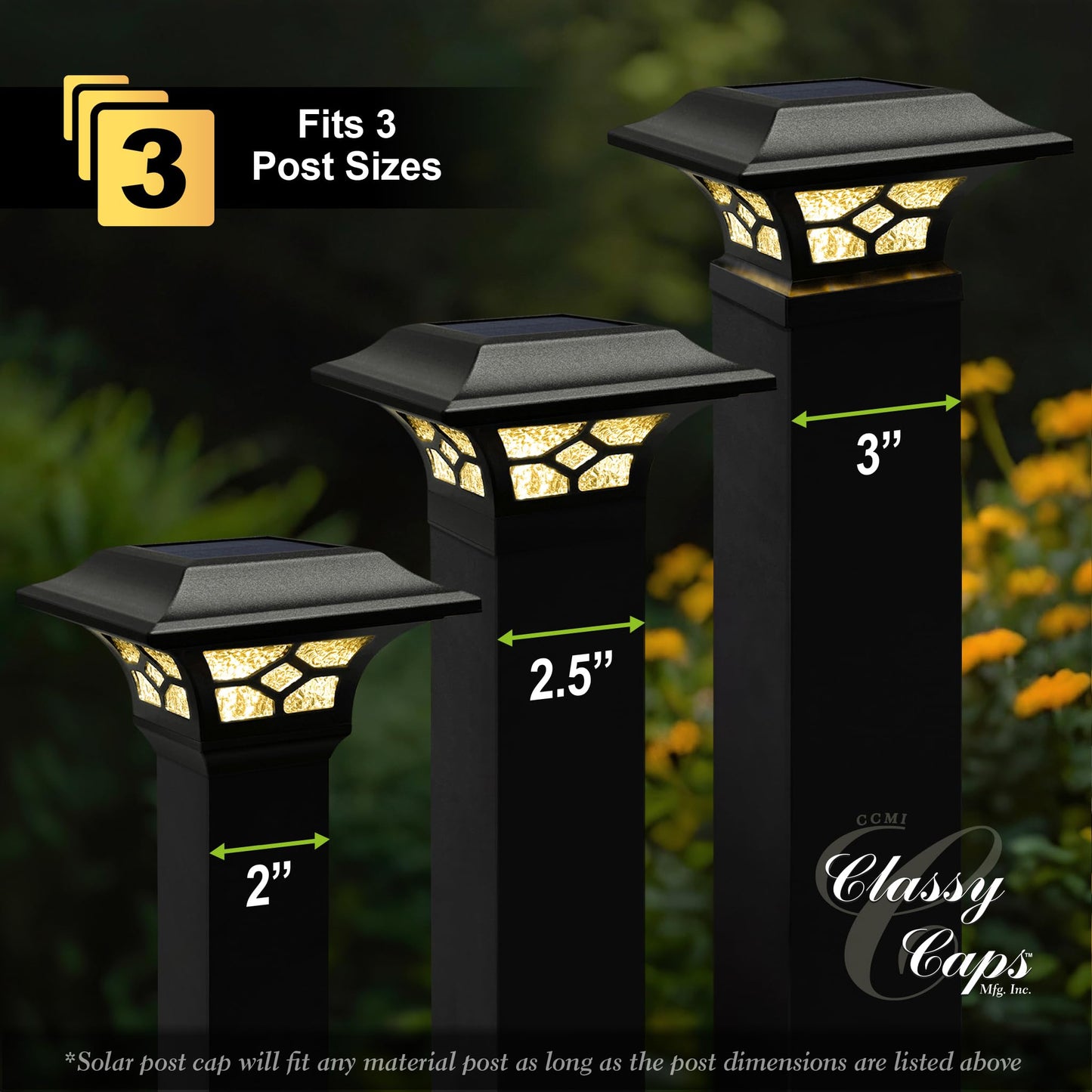 Classy Caps Kingston Solar Post Cap - Fits 2"x2", 2.5"x2.5" and 3"x3" Fence & Deck Posts - Black Cast Aluminum - Warm/Cool Light Color Modes