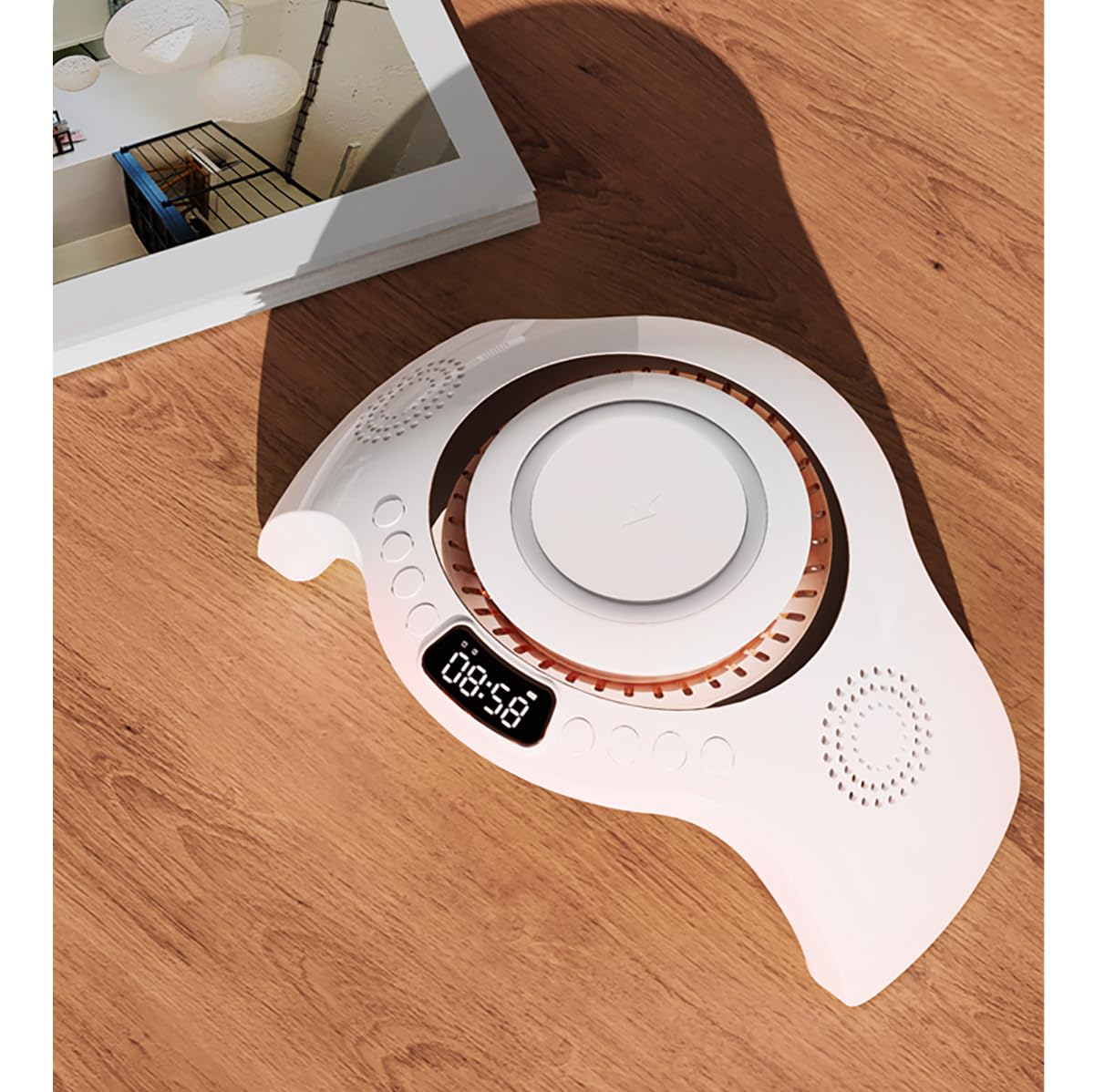 5 in 1 mutifunction Mobile Wireless Charger with Bluetooth Speaker, UV Nail Lights, Clock Alarm,Night Light