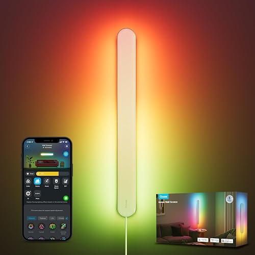 Govee Wall Sconce, Smart RGBIC Wall Lights, Works with Matter & Alexa, Music Sync, Wall Mount Light Plug in, Color Changing, Modern Room Light