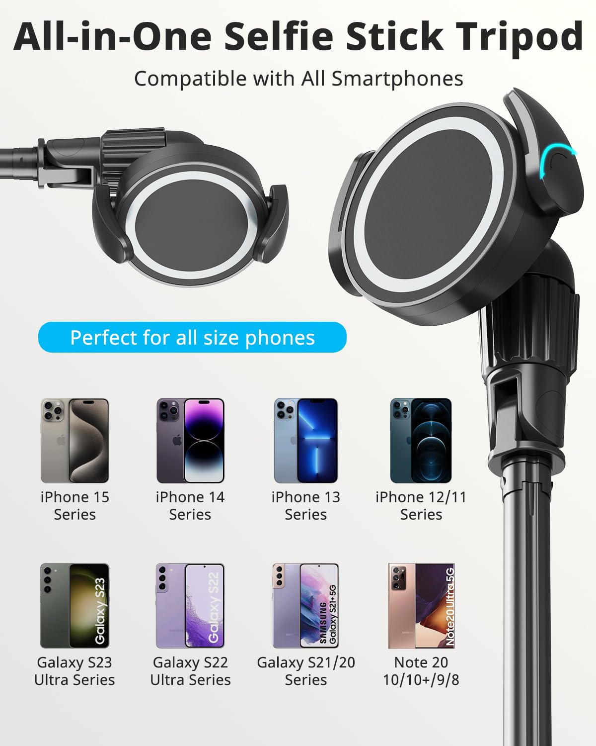 UBeesize 72'' Magnetic Tripod for iPhone with Remote, Extendable Cell Phone Tripod Stand, Compatible with MagSafe, Selfie Stick Tripod for iPhone 15