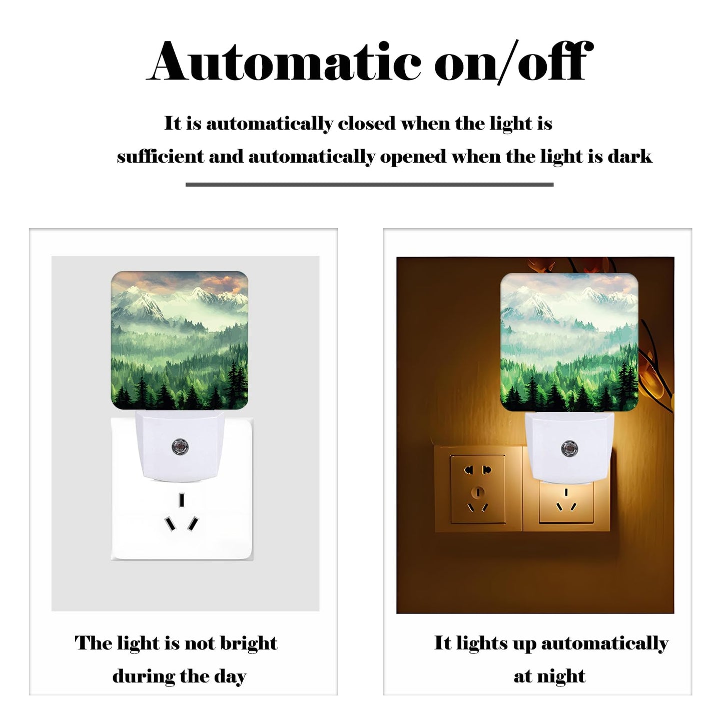 FSHVQKD Mountain Forest Landscape Painting Night Light,Plug Into Wall Decor for Stairway,Hallway,Kitchen,Dusk to Dawn Sensor Nightlights