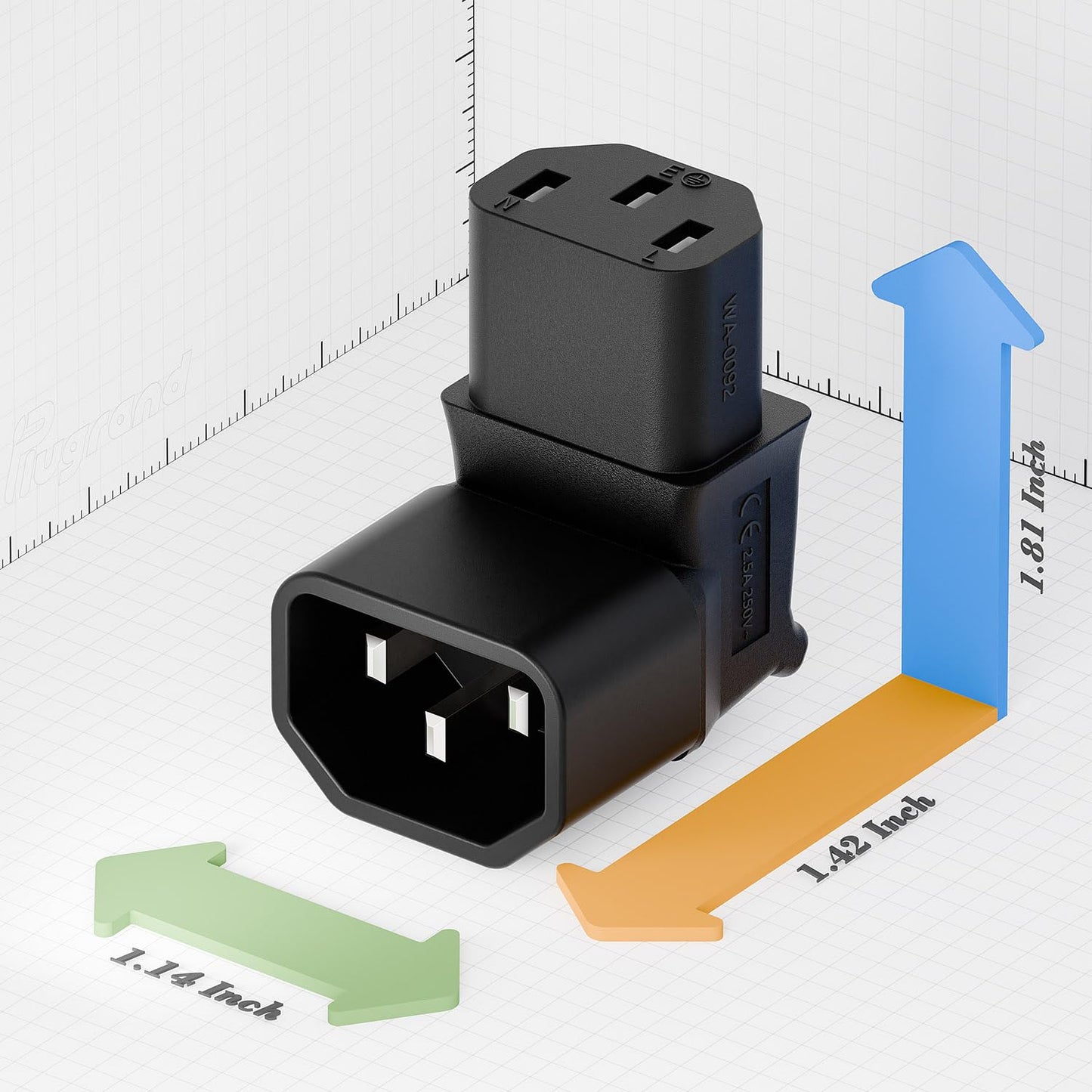 Vellcon [2Pack] Right Angle c14 to c3, C14 to C13 Power Adapter PDU Plug, Right Angle iec Male Female Adapter, iec c14 to Right Angle c13