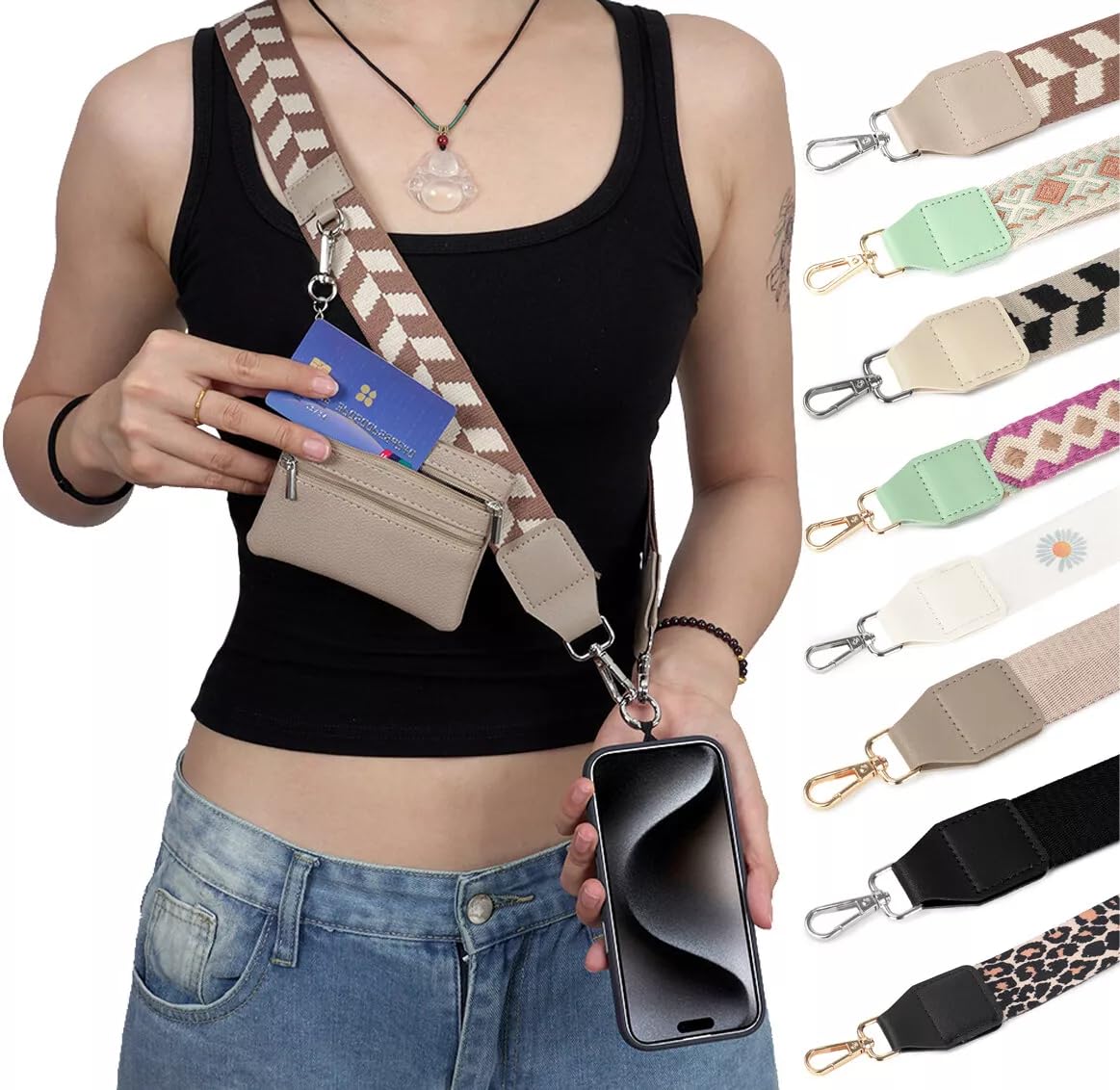 Surlveia Crossbody Body Phone Holder for Women, New Phone Strap with Zippered Pouch, Adjustable Crossbody Strap (Brown)