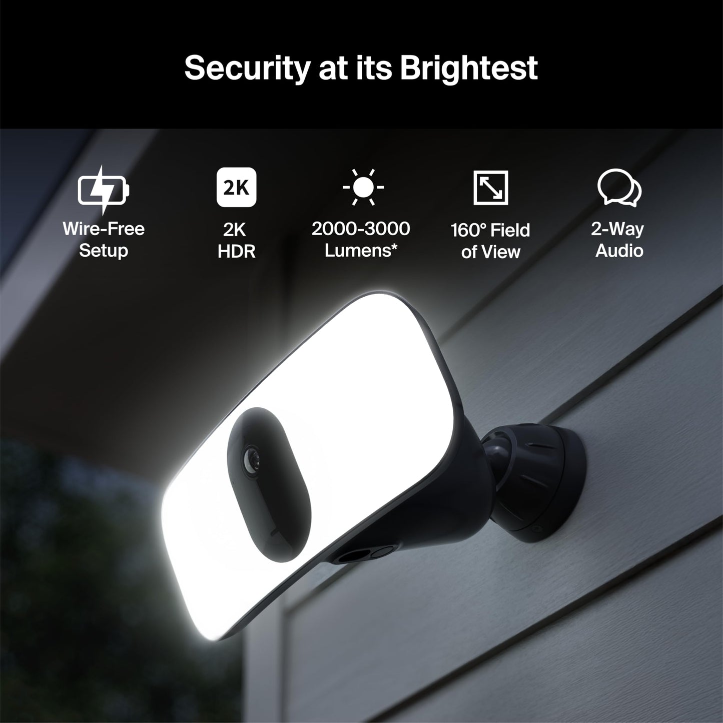 Arlo Pro 3 Wireless LED Floodlight Security Camera 2K HDR, 2000-3000 Lumens, Custom Detections, Emergency Response, Connects to Wi-Fi, Color Night
