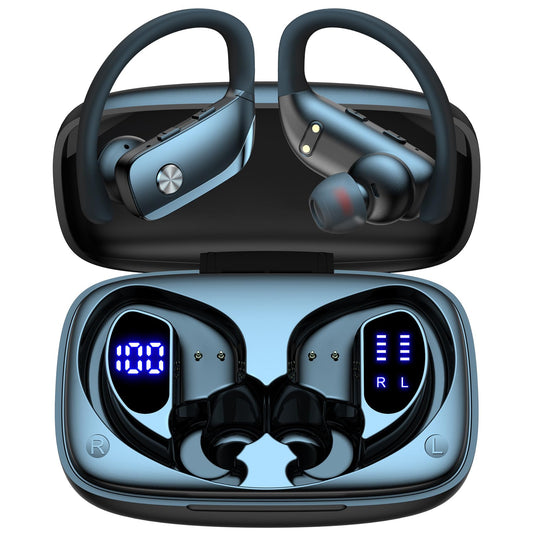 bmani Ear Buds Wireless Earbuds Bluetooth Headphones with 80H Playtime LED Display Case, Over-Ear Hook with Mic, Stereo Sound, Easy Button Controls