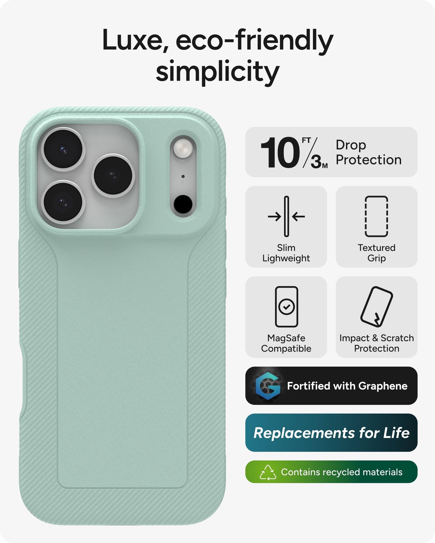 ZAGG Luxe Snap Phone Case for iPhone 17 Pro - Green Serene Mint, Durable Graphene for Drop Protection (10ft/3m), Slim Lightweight Design, MagSafe