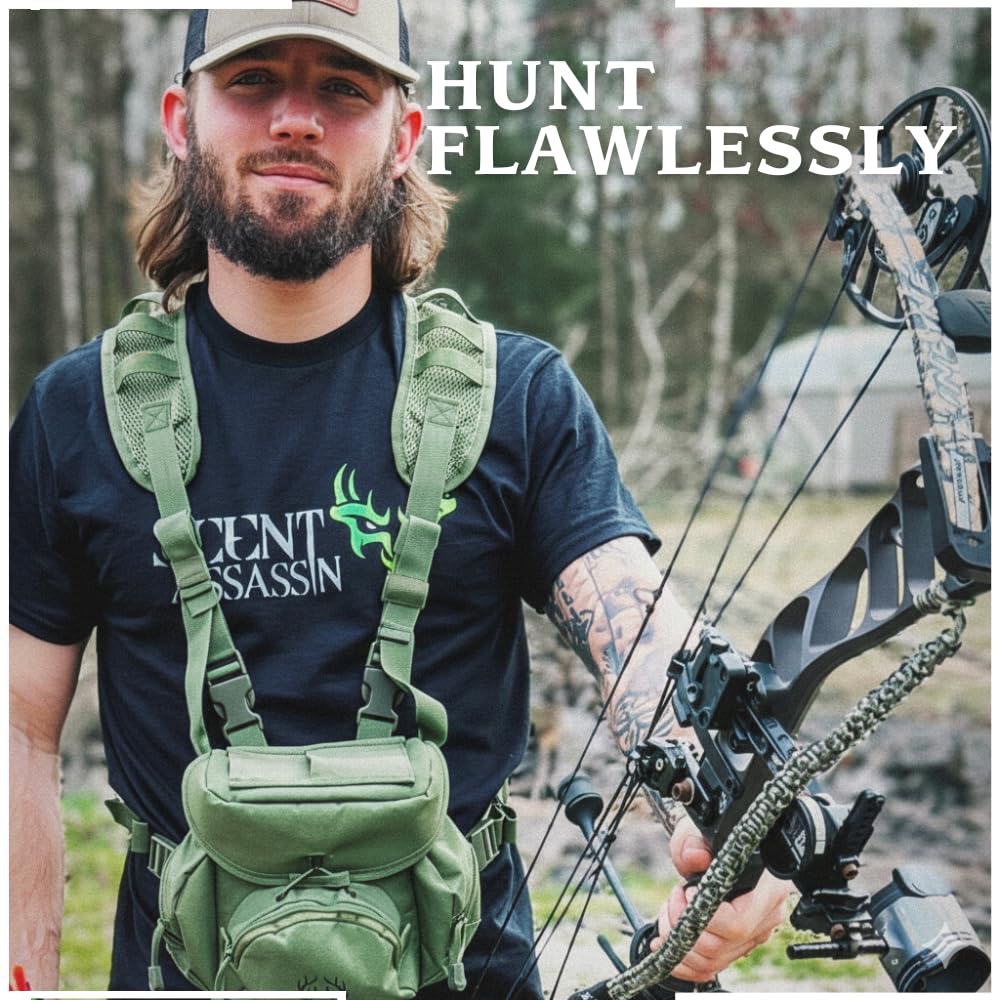 Binocular Harness Chest Pack - Lightweight Bino Harness with Rangefinder Pouch, Silent Hunting Chest Rig and Binocular Case w/ MOLLE system, Veteran