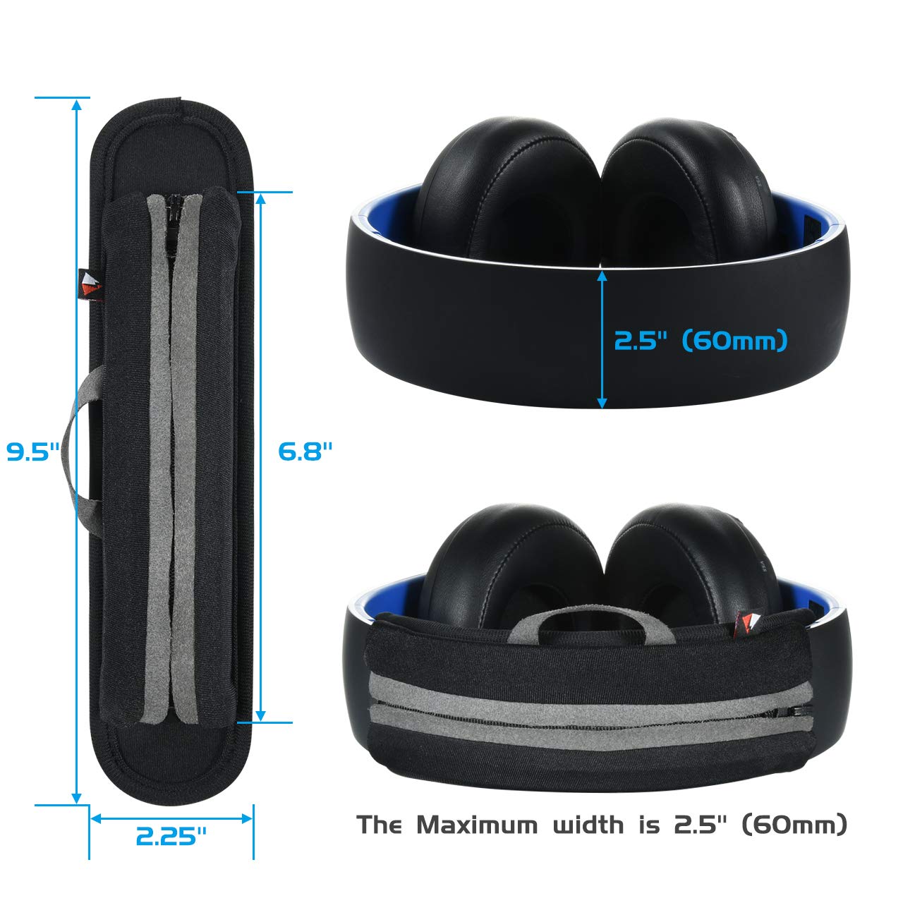 Large Sized Replacement Headband Cushion Pad Cover Head Band Protector with Zipper, Headband Cover Cushion Protector Pad for Headphones (Max