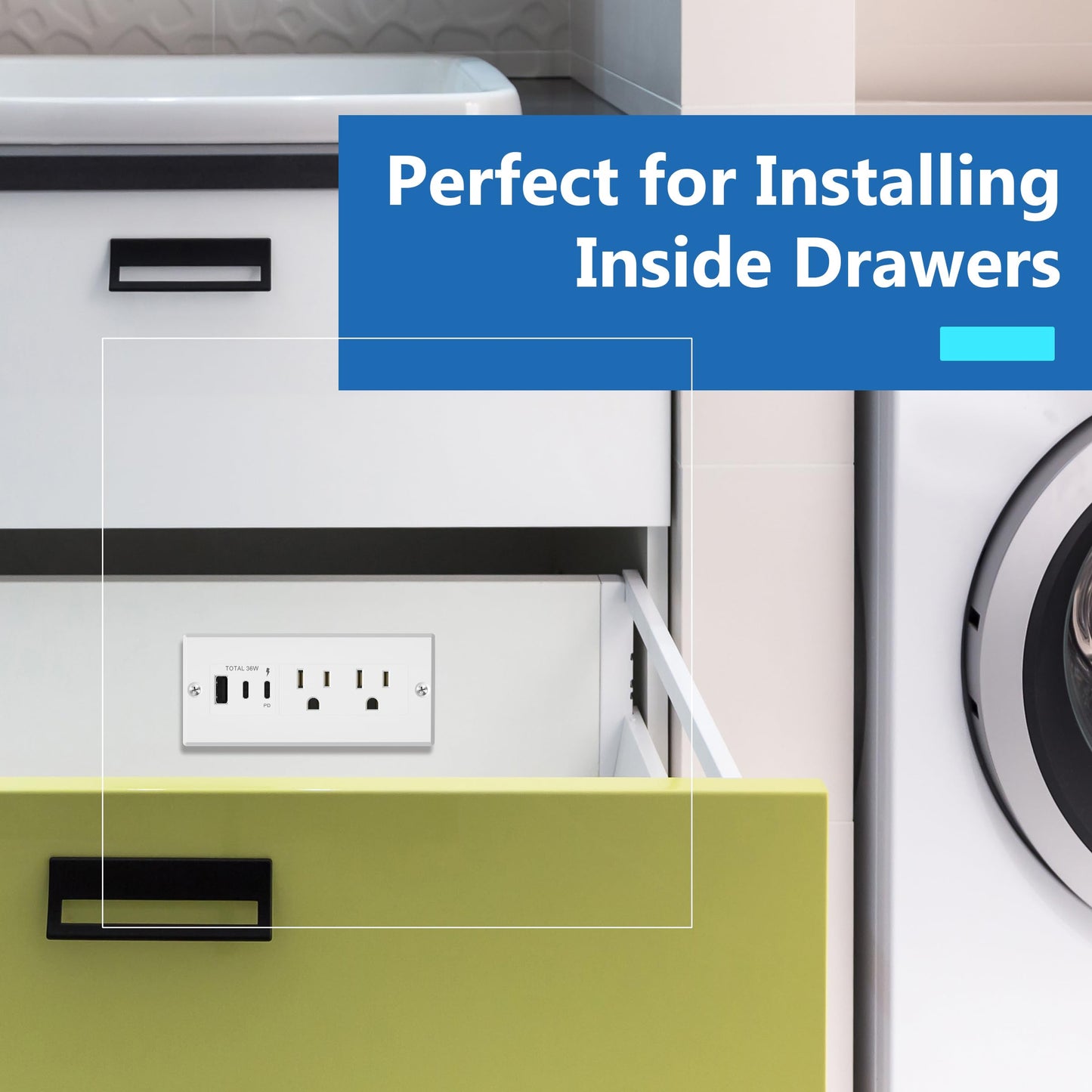 LIDER PD 36W Recessed Outlet Station with USB-A and USB-C Ports, Desktop Power Grommet, Power Delivery, Tamper-Resistant Receptacles, Power Strip