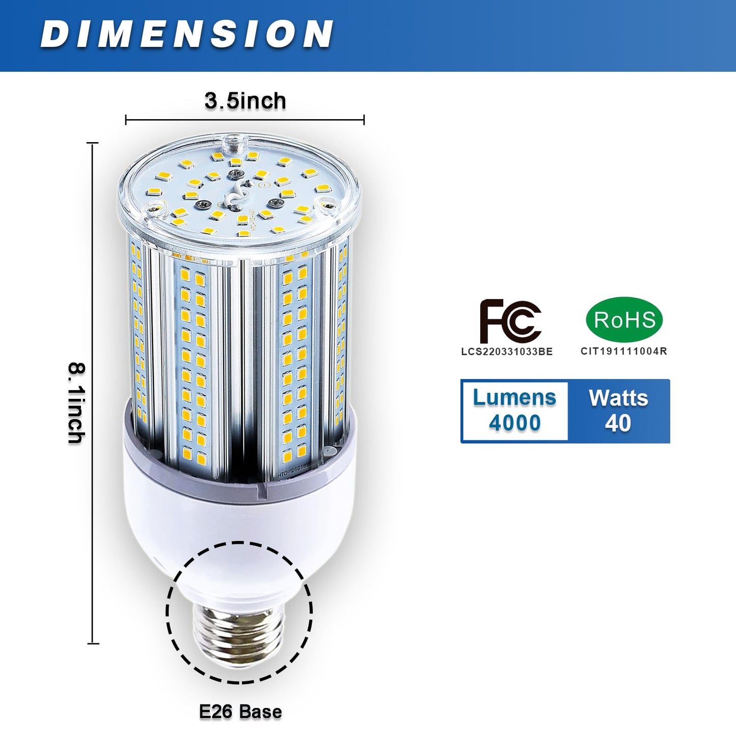 DJDTDTY Amazon High Brightness ?35W LED Corn Light Bulb, E26 Base LED Corn Lamp, 5000 Lumen 5000K Daylight 100V~277V Corn Cob Light Bulb for Indoor