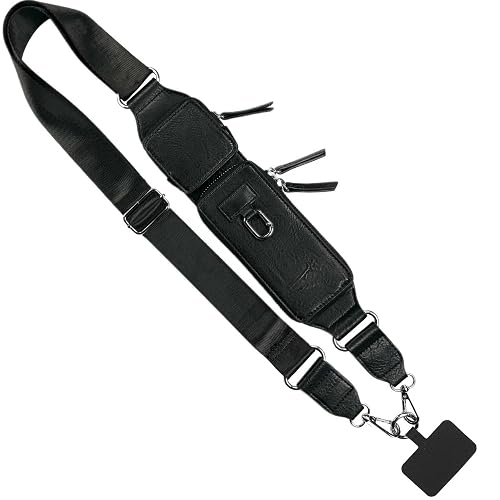 Save the Girls Zip & Clips Phone Lanyard Crossbody with Wallet for Women (Black) - Stylish and Lightweight Vegan Leather Phone Strap, Hands-Free