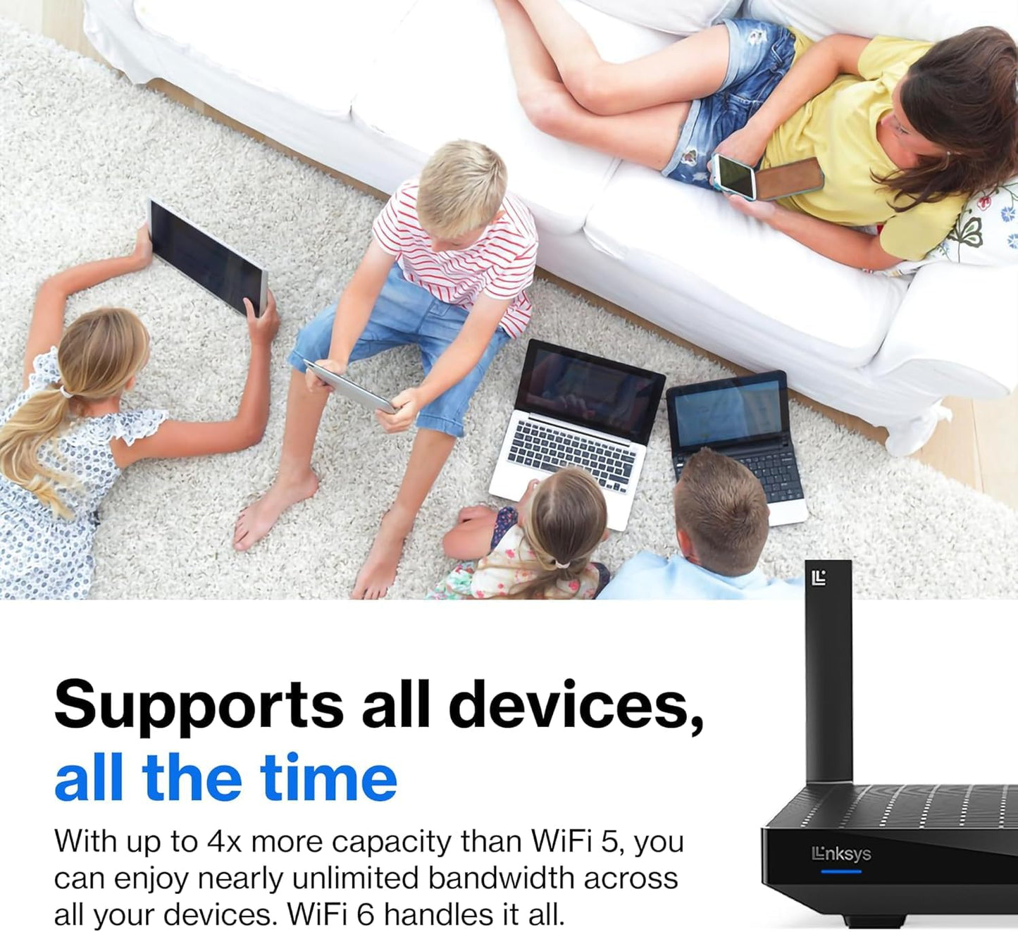 Linksys Mesh WiFi 6 Router, Dual-Band, 1,500 Sq. ft Coverage, 20+ Devices, Speeds up to (AX1500) 1.5Gbps - MR7340