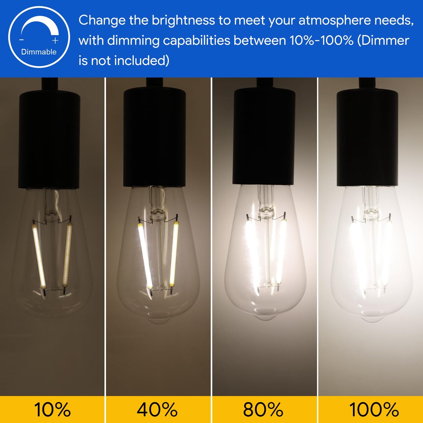 Energetic LED Edison Light Bulbs,E26 Dimmable Vintage Bulb, 60W Equivalent