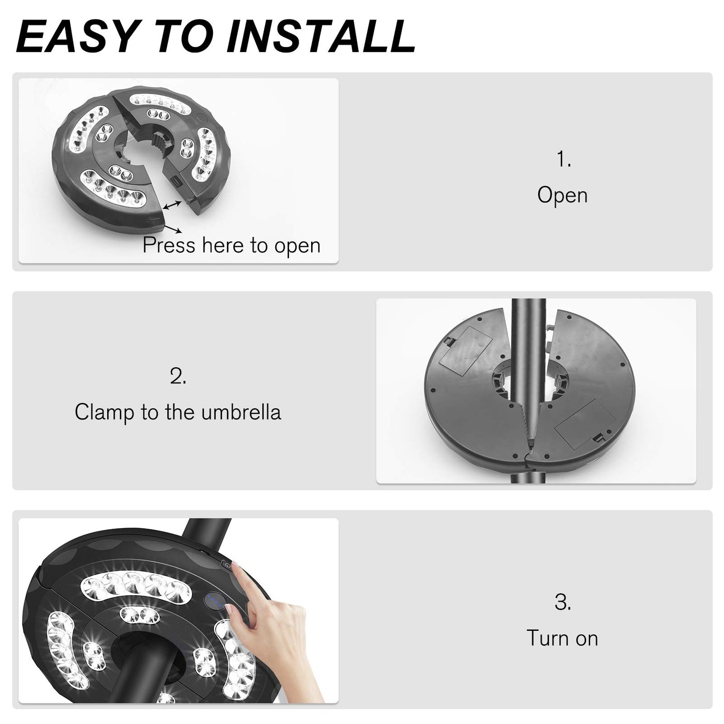 Umbrella Light, Patio Umbrella Lights 3 Brightness Mode 28 LED at 220LM, Built-in Lithium Battery Operated, Patio Umbrella Cordless Light for Camping