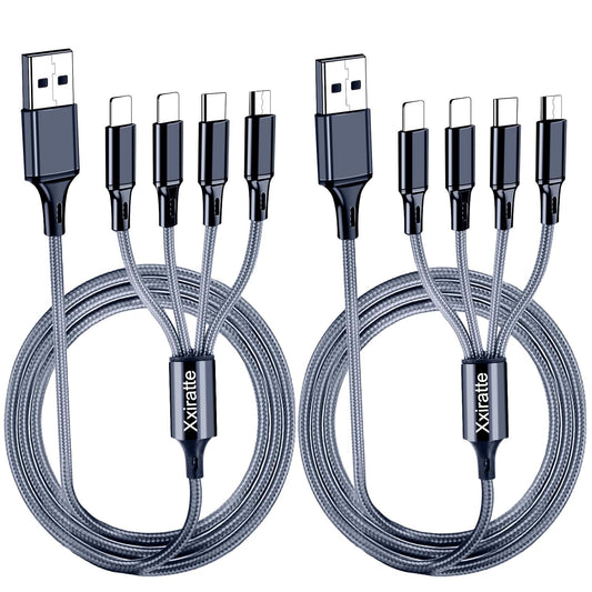 Multi Charging Cable USB Charger Cord - Universal Nylon Braided Fast Charge Multiple Charger Devices with 2*iOS/Type C/Micro USB Ports for Cell