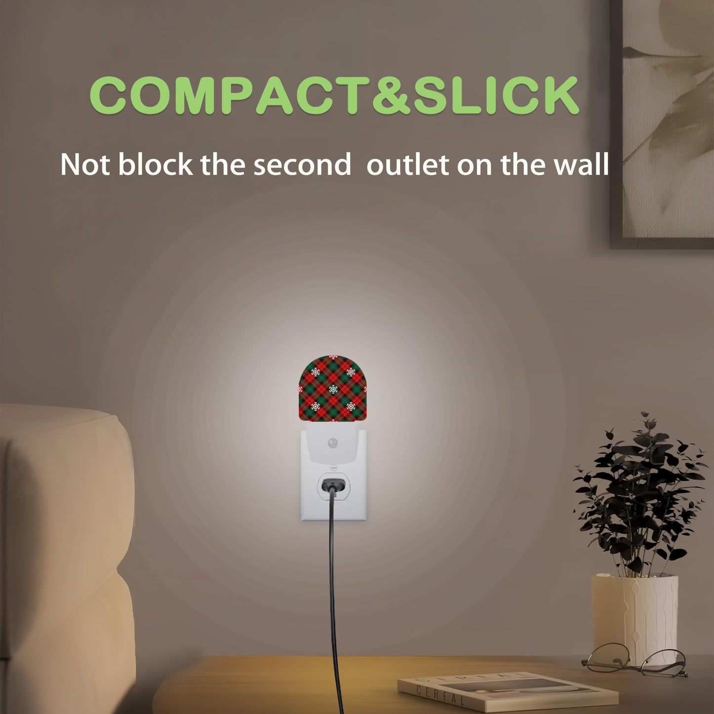 Christmas Red Green Plaids Night Light,Plug into Wall Nightlights with Dusk to Dawn Light Sensors,Nightlights