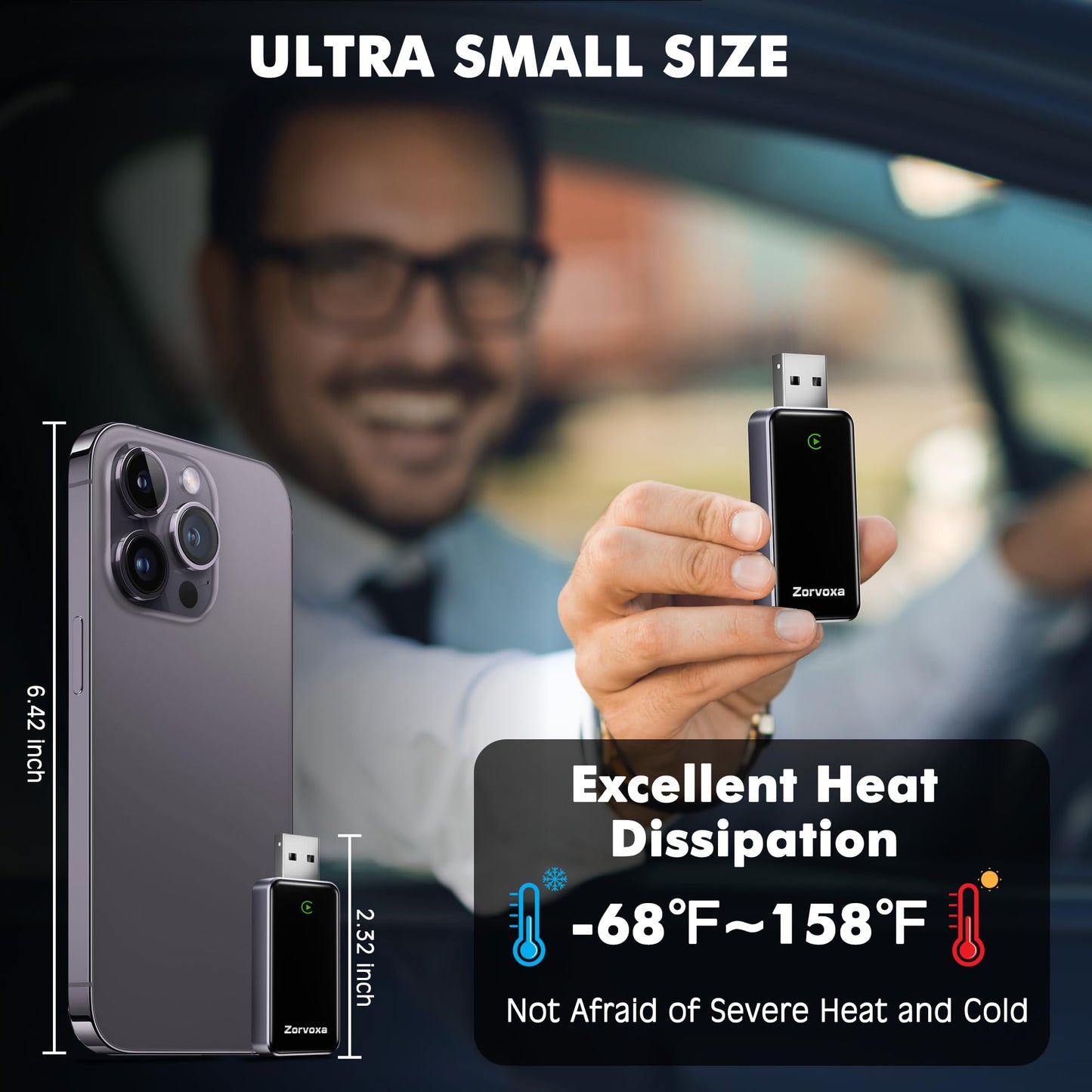 2026 Wireless Carplay Adapter for iPhone,3 Second Auto Connect, No Screen delay, Ultra Mini Design,Plug & Play By USB-A/Type-C Compatible with iOS 10+