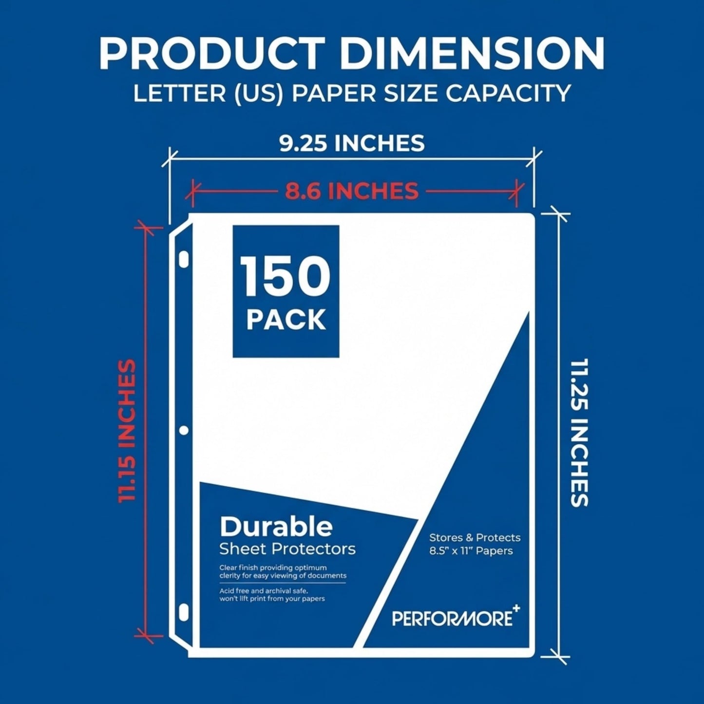 Performore 150 Sheet Protectors, 8.5 X 11 Inch Clear for 3 Ring Binder, Plastic Sheet Sleeves, Durable Top Loading Paper Protector with Reinforced