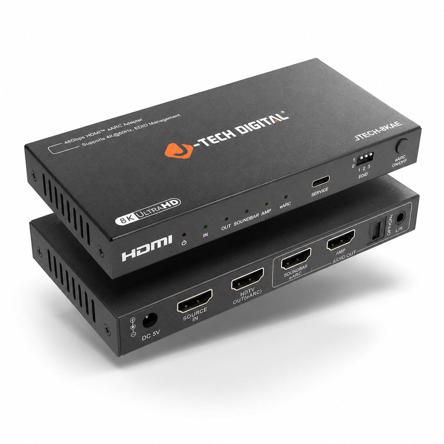 J-Tech Digital 8K HDMI Audio Extractor with eARC ARC 8K 60Hz 4K 120Hz, HDMI to Optical L/R Converter Adapter, HDCP 2.3 HDR CEC EDID [JTECH-8KAE]