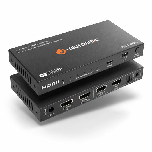 J-Tech Digital 8K HDMI Audio Extractor with eARC ARC 8K 60Hz 4K 120Hz, HDMI to Optical L/R Converter Adapter, HDCP 2.3 HDR CEC EDID [JTECH-8KAE]