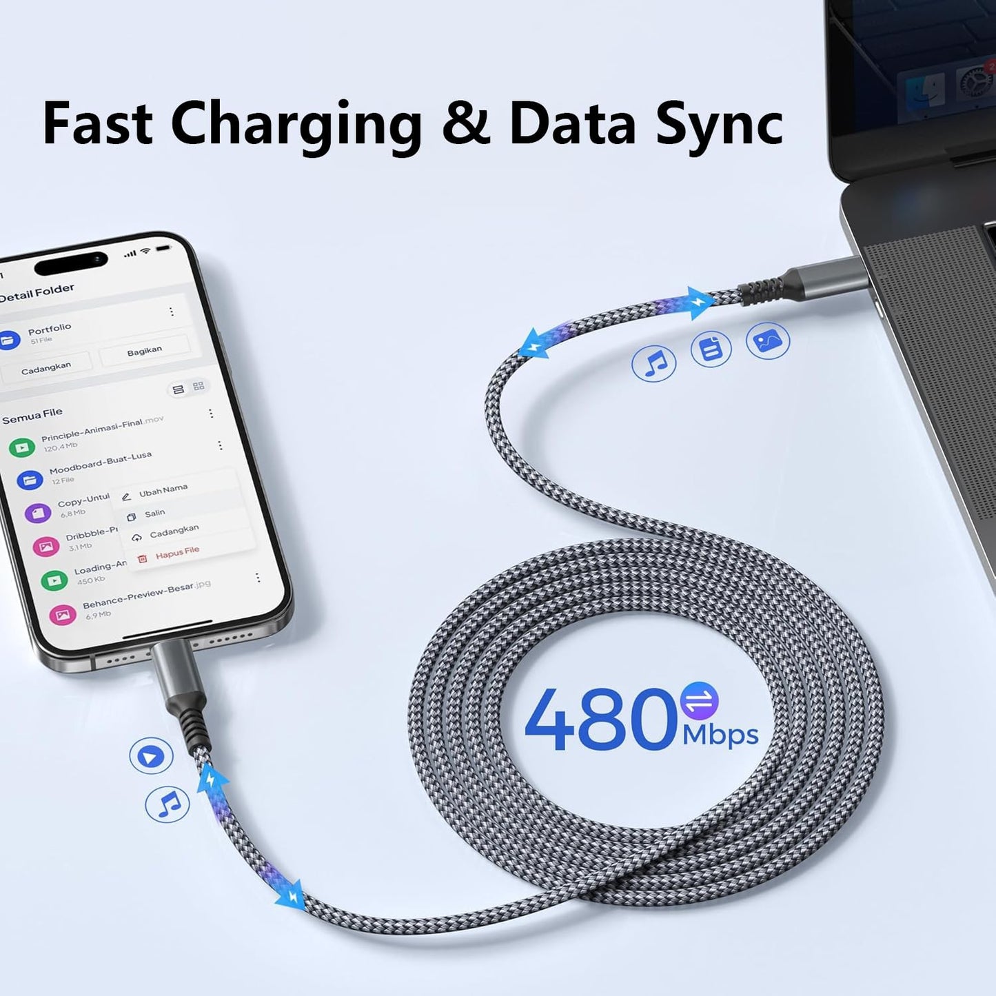 Pocxwa USB-C to USB-C Charger Cable, 5Ft USB 2.0 Braided Fast Charging Cord Compatible with Samsung Galaxy S25 Ultra S24 Plus S23 S22 S21 S20, LG