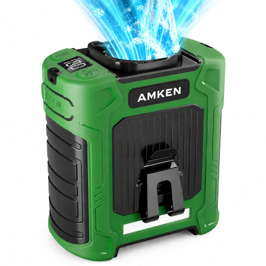 AMKEN Waist Fan, 10000mAh Rechargeable Belt Clip Fan, 59ft/s Airflow, 6-Speed 18500RPM Wearable Cooling with Bottom Air Intake, LED SOS Warning Light
