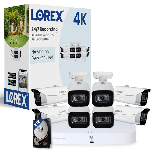 Lorex Fusion 4K Security Camera System w/ 2TB NVR - 8 Channel PoE Wired Home Security System w/Metal Bullet Camera - Color Night Vision, Privacy