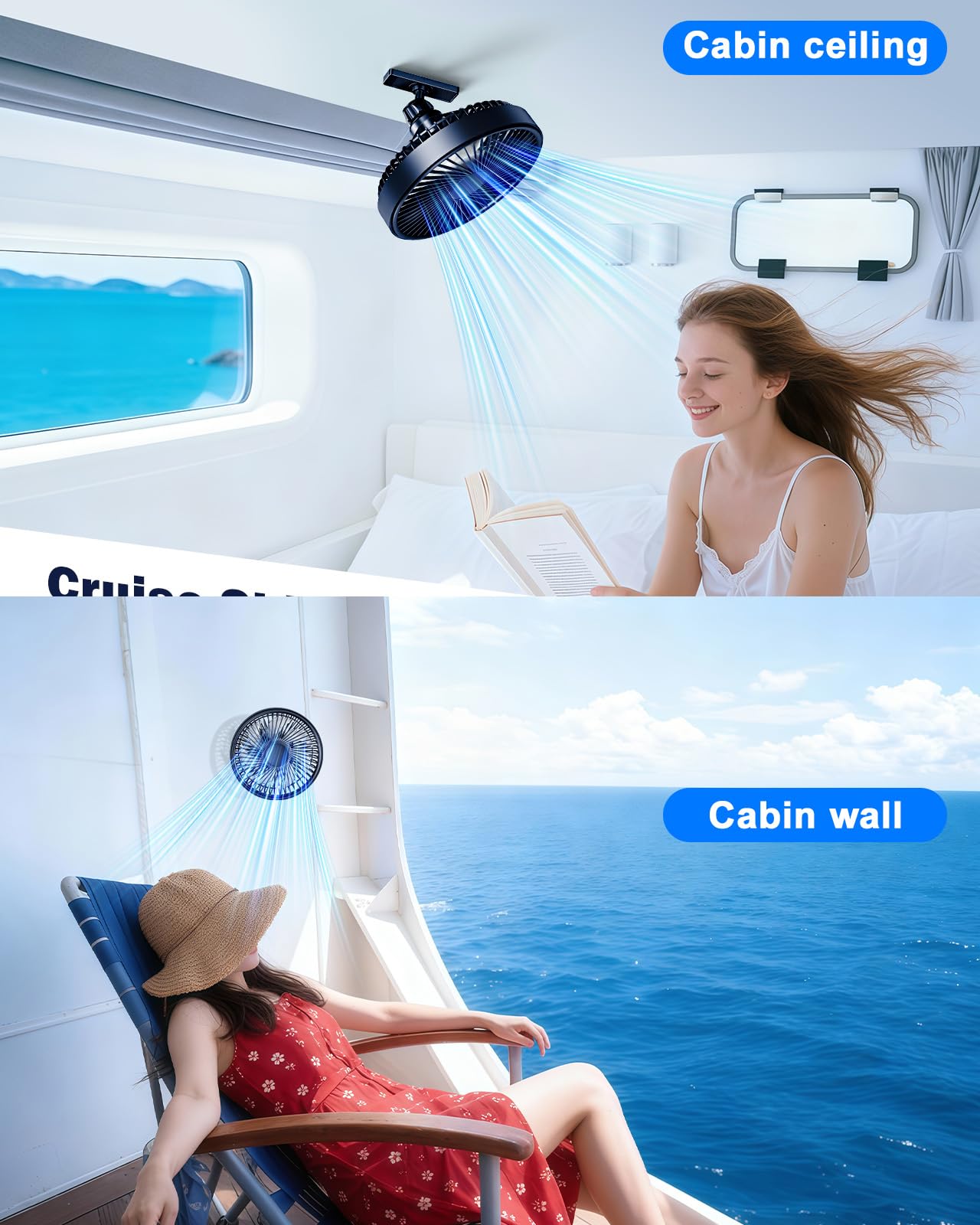 Nauttxon 6.6 Inch 3000mAh Magnetic Fan For Cruise Ship Cabin Wall Ceilings
