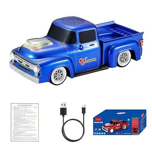WSTER WS-538 Retro Pickup Truck Bluetooth Replica Speaker - Portable Wireless Car Model Speaker with FM, TWS, LED Party Lights, USB/TF Playback