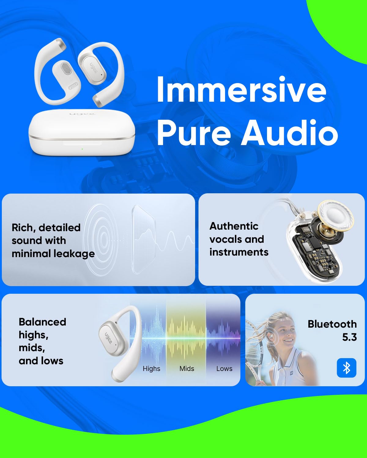 UGEE Inspiration Open Ear Headphones FS01, Bluetooth Headphones 5.3,Wireless Earbuds with IPX5 Waterproof, HiFi Audio for Creators, Music Lovers…