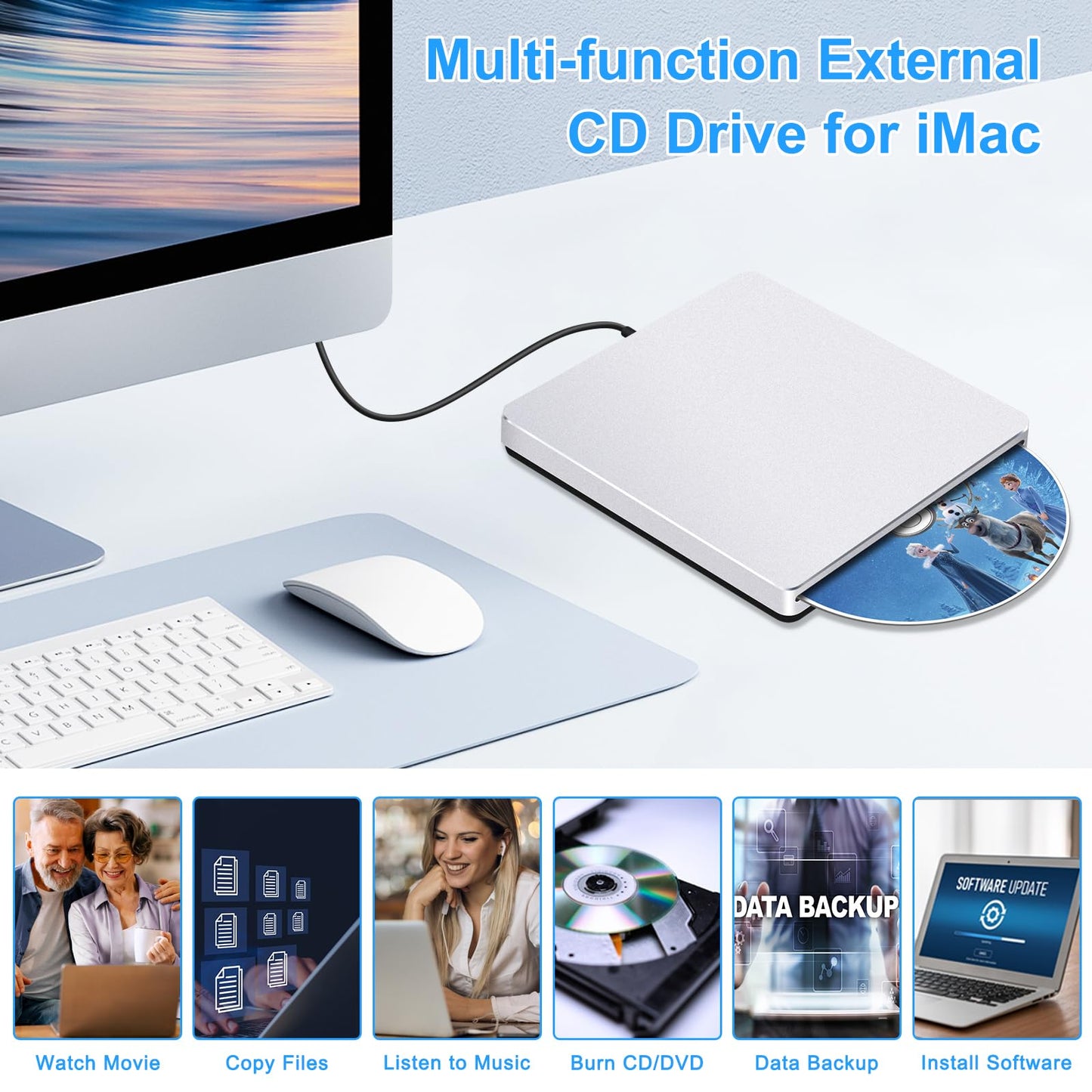Guamar USB 3.0 Superdrive for Apple: External CD Drive for Mac MacBook Plug & Play Portable DVD Player Burner for Laptop PC Windows with USB-C