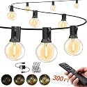 Outdoor-String-Lights-Patio-LED-Light-Outside 300FT Waterproof Dimmer Remote Outdoor Lighting with 3 Modes G40 Globe Plastic LED Bulbs Hanging Lights