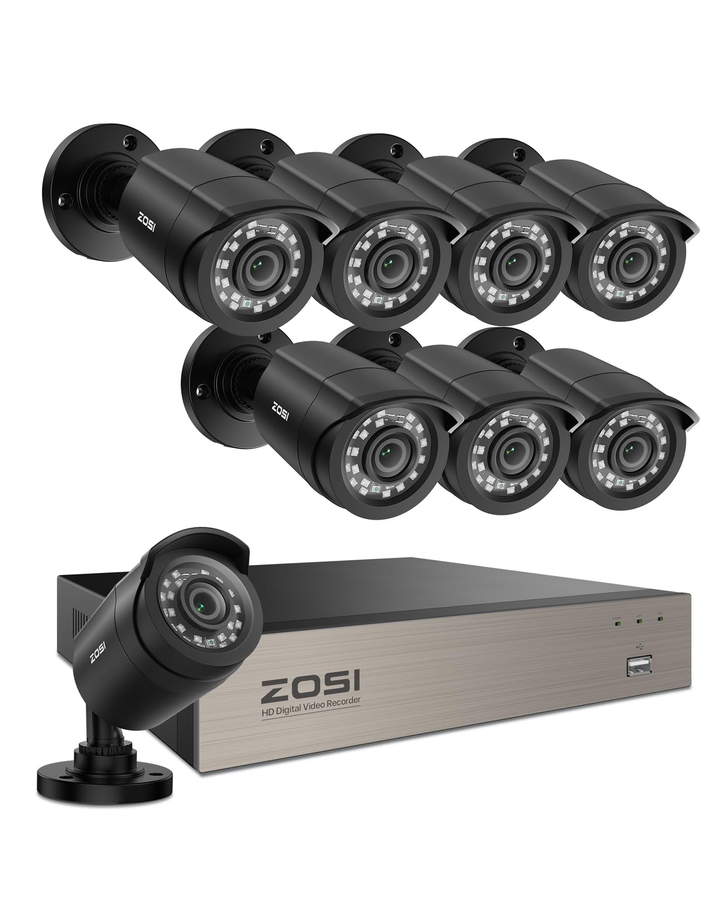ZOSI 3K Lite 8CH Home Security Camera System Outdoor Indoor,AI Human/Vehicle Detection,Night Vision,H.265+ 5MP Lite 8 Channel CCTV DVR,8pcs 1080P