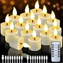 JNOEC Rechargeable Flickering Flameless Tea Lights, 16 Pcs Fake Electric Remote Control Candles with Timer, Safe & Realistic Flame Effect LED Candles