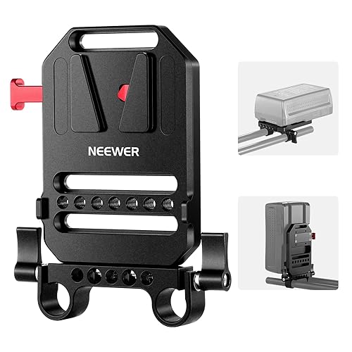 NEEWER V Mount Battery Plate with Dual 15mm Rod Clamps, 1/4" & 3/8" Threads, Metal V Lock Battery Mounting Plate Fits Camera Rig Cage with 15mm Rail