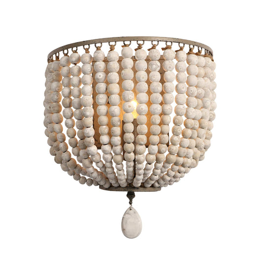 Newrays Vintage Wood Bead Wall Lamp Gray White Finishing Retro Antique with Hard Wired for Bedroom Fixtures