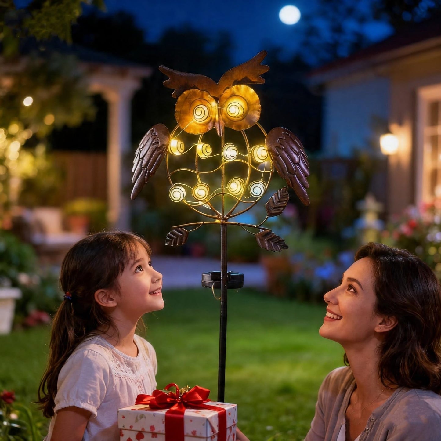 TAKE ME Owl Garden Solar Lights Outdoor, Solar Powered Stake Lights Chrismas Gifts Garden Gifts Mom Wife Grandma - Metal OWL LED Decorative