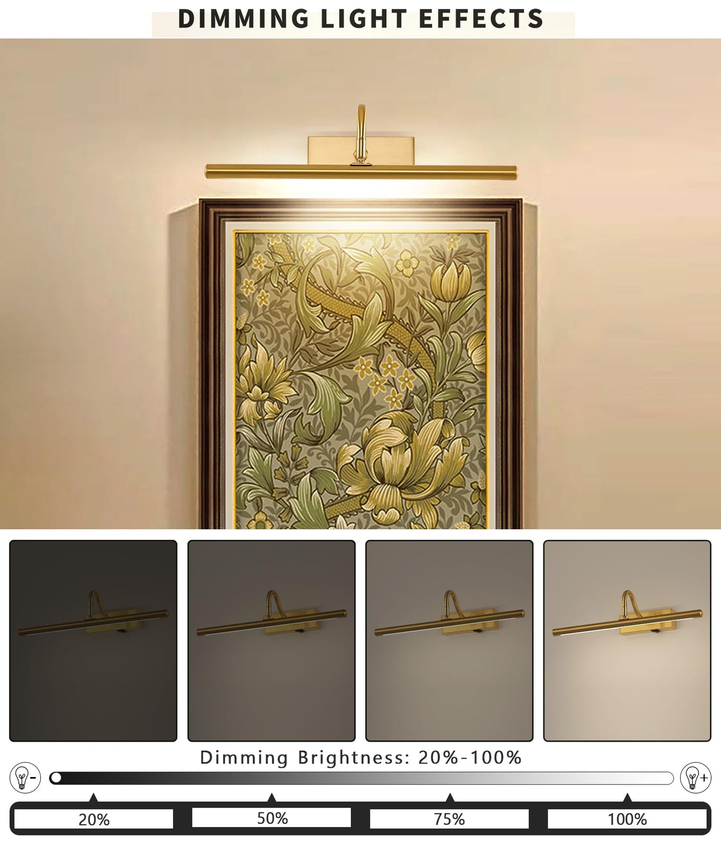 MKBNG Picture Light for Wall, 5000mAh Rechargeable Wireless Remote Lights, Dimmable Gold LED Art Painting Light with 3 Color Temps, Display