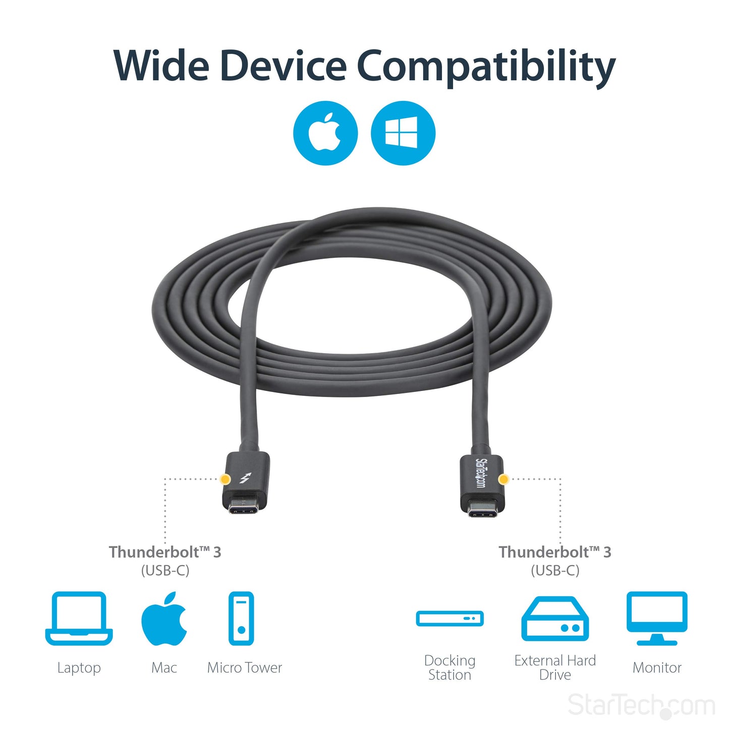 StarTech.com 2m (6.6ft) Passive Thunderbolt 3 Cable, 20Gbps, 100W PD, 4K Video, Thunderbolt Cable, Compatible with USB4/DP Alt Mode, Thunderbolt 4