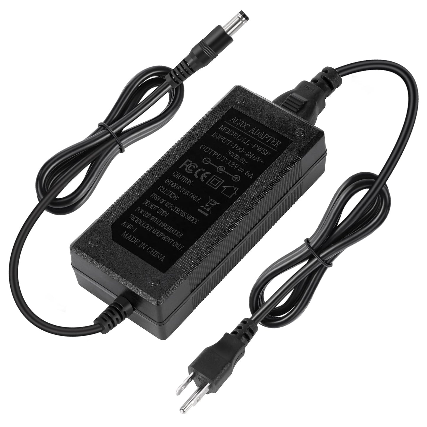 Power Supply 12V 5A,AC 100-240V to DC12V 60W Converter Adapter Driver Transformer with 5.5mm x 2.5mm Jack, US Plug for Led Strips,LCD Monitors,CCTV…